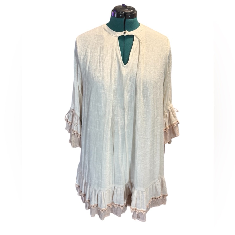 UMGEE bohemian Elegant Cream Women's Tunic dress with Ruffle Details